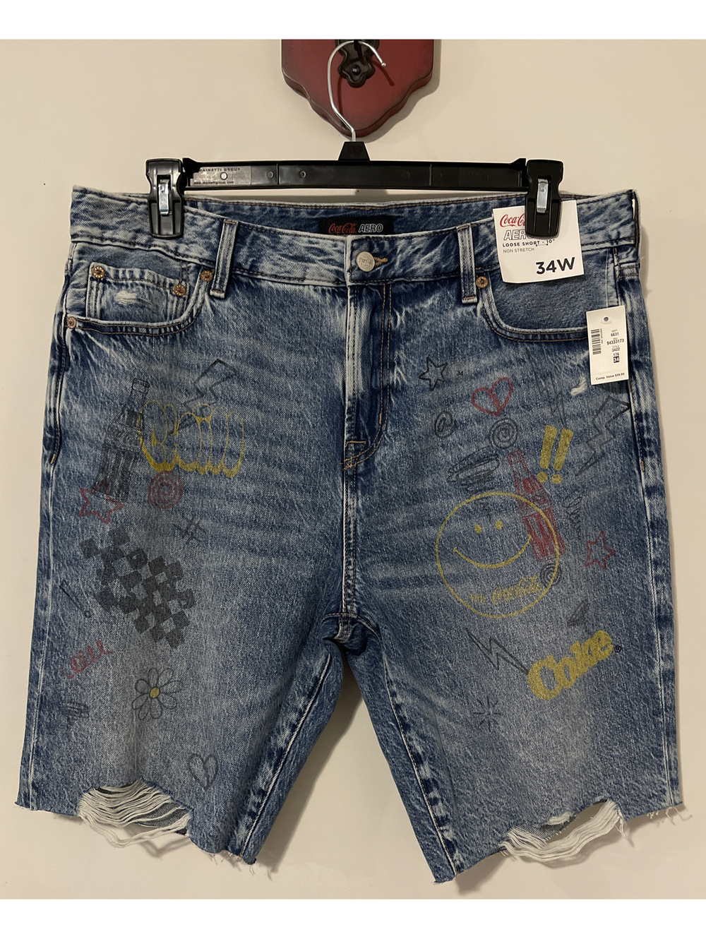 Aero Mens Size 34 Coca Cola Loose Fit Denim Blue Jean Cotton Shorts NWT! A780